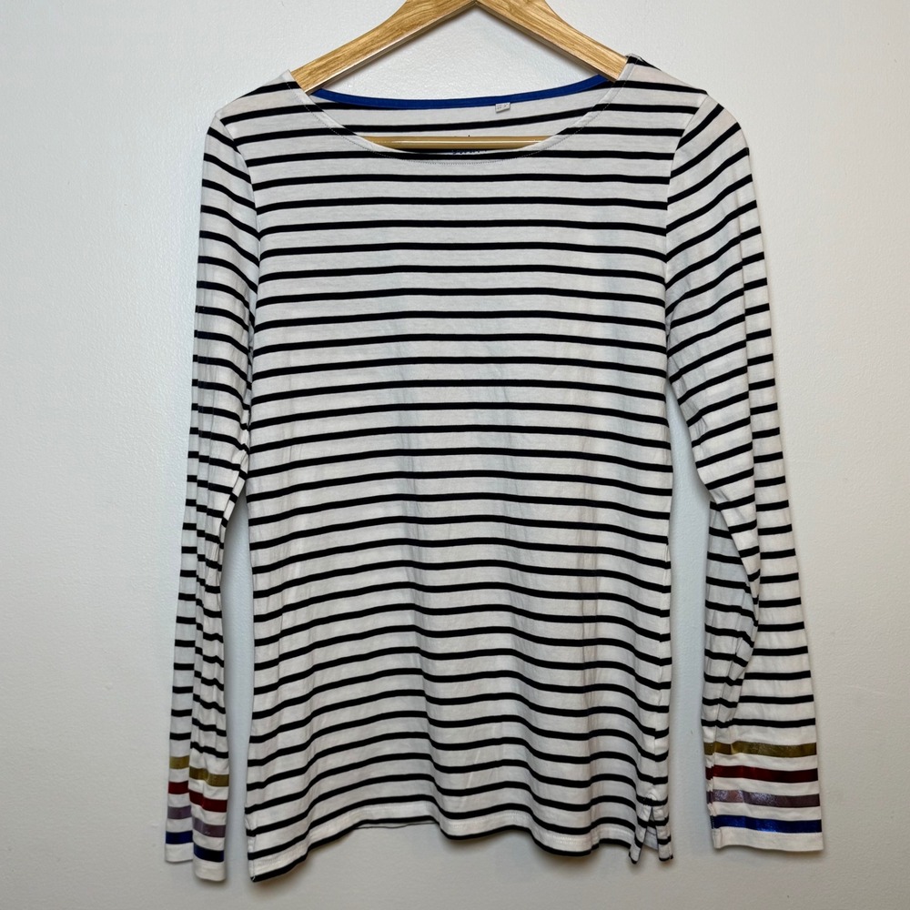 Boden Ella Long Sleeve Breton Stripe Top Size 8 Metallic Rainbow Stripes